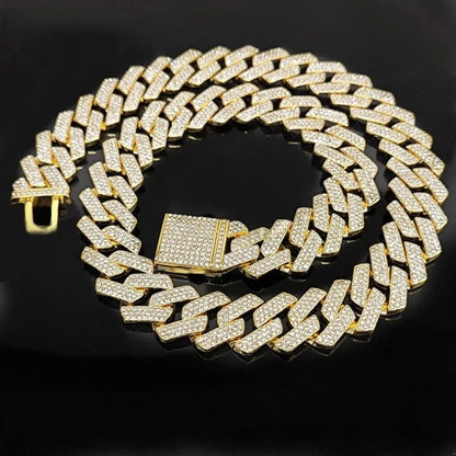 Iced Out Cuban Link Chain – Triple Row CZ Diamond Hip Hop Chain Necklace for Men