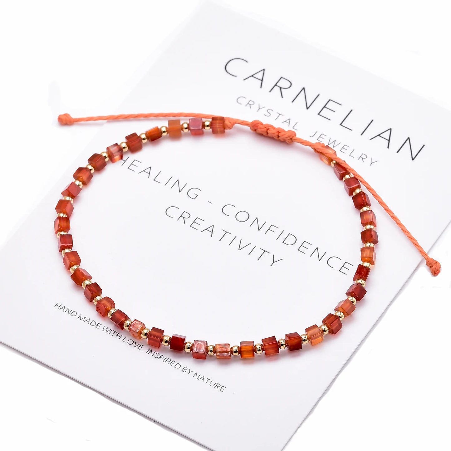 Dainty Red Carnelian Bracelet with 14K Gold Plated Beads – Minimalist Agate Bead Bracelet for Women