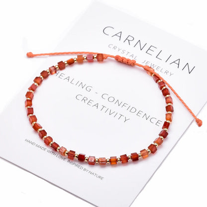 Dainty Red Carnelian Bracelet with 14K Gold Plated Beads – Minimalist Agate Bead Bracelet for Women