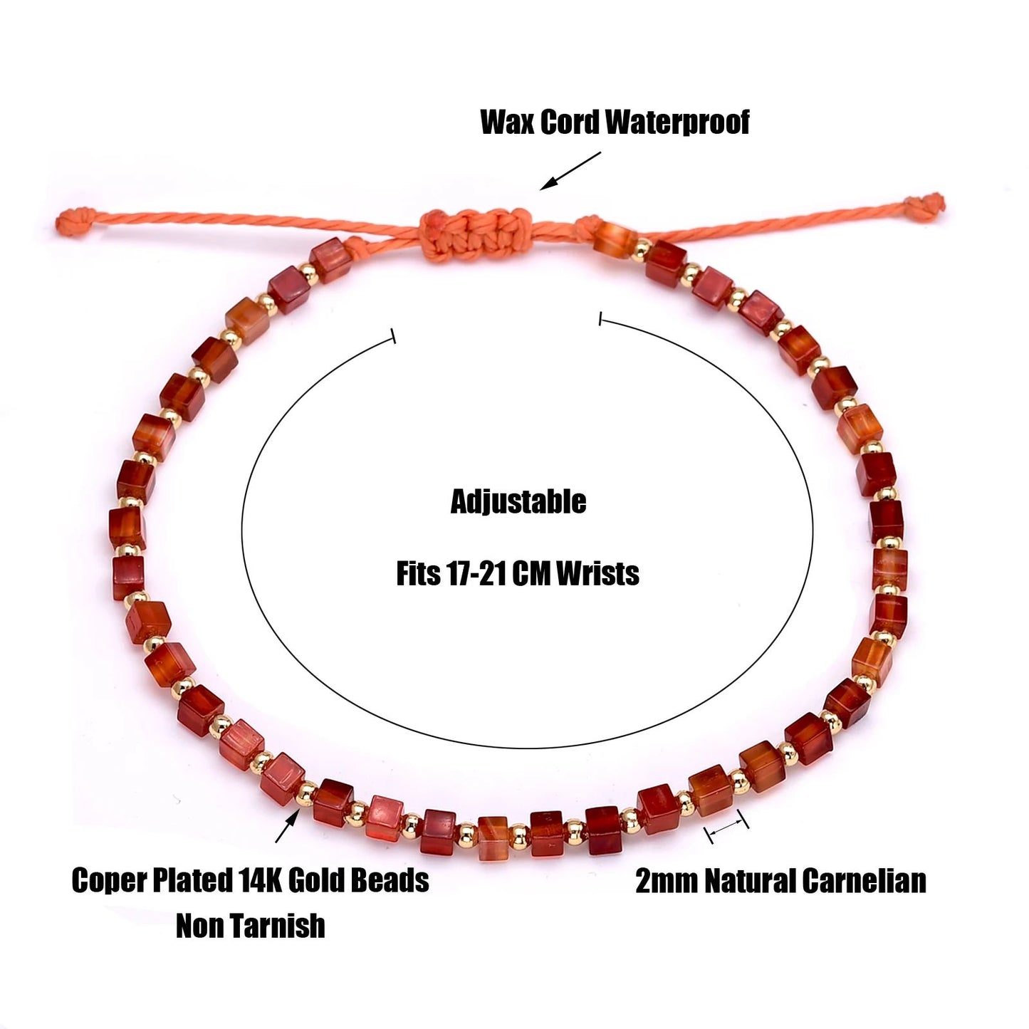 Dainty Red Carnelian Bracelet with 14K Gold Plated Beads – Minimalist Agate Bead Bracelet for Women