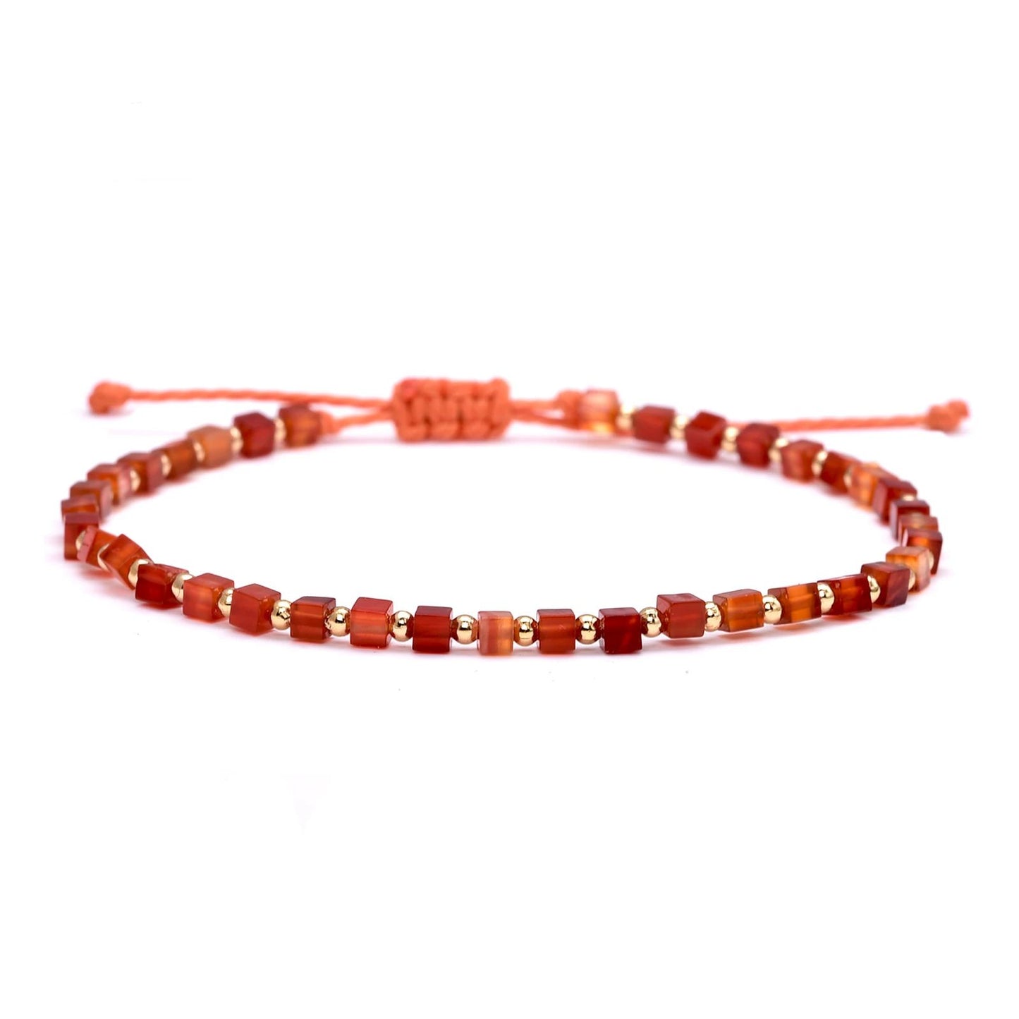 Dainty Red Carnelian Bracelet with 14K Gold Plated Beads – Minimalist Agate Bead Bracelet for Women