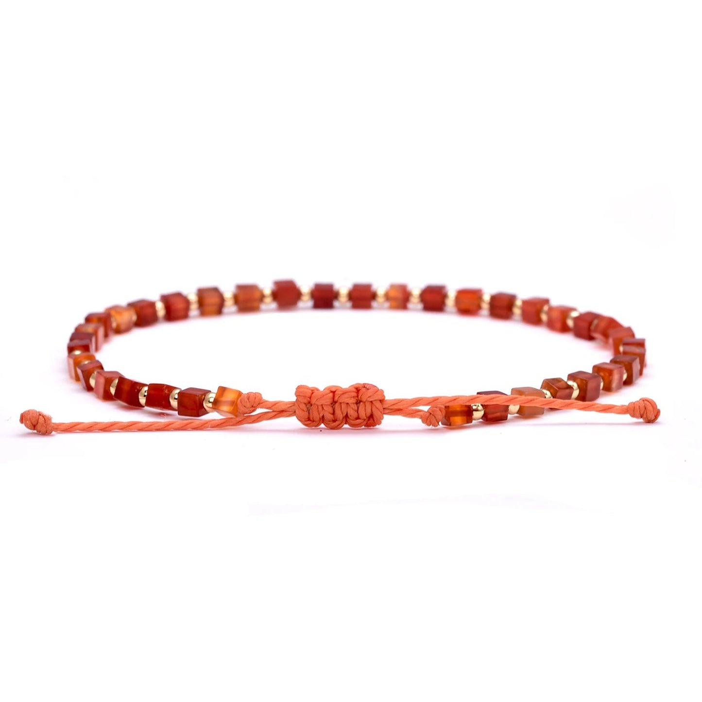 Dainty Red Carnelian Bracelet with 14K Gold Plated Beads – Minimalist Agate Bead Bracelet for Women