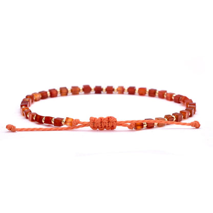 Dainty Red Carnelian Bracelet with 14K Gold Plated Beads – Minimalist Agate Bead Bracelet for Women