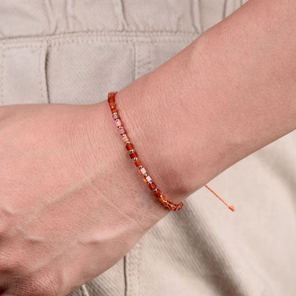 Dainty Red Carnelian Bracelet with 14K Gold Plated Beads – Minimalist Agate Bead Bracelet for Women