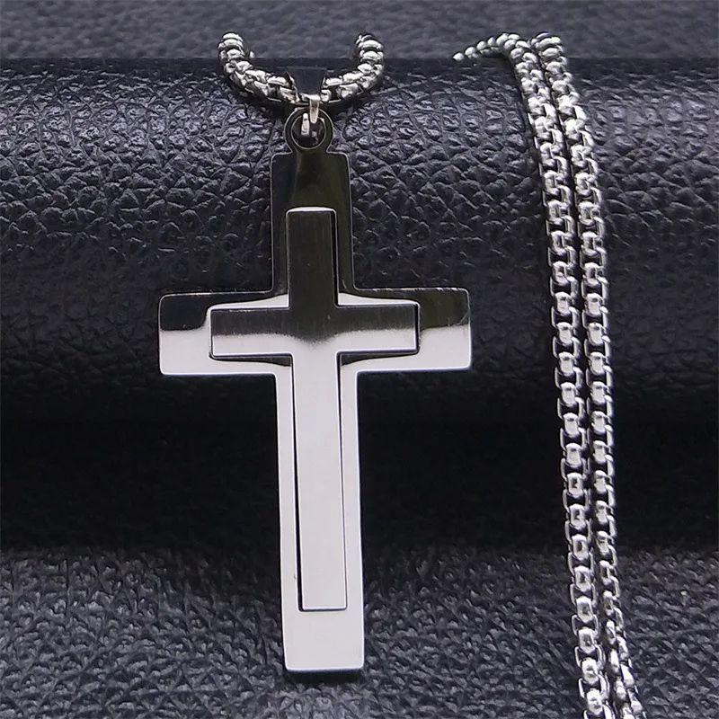 FaithGuard Stainless Steel Cross Pendant Necklace – Unisex Christian Cross Necklace with 60cm Chain