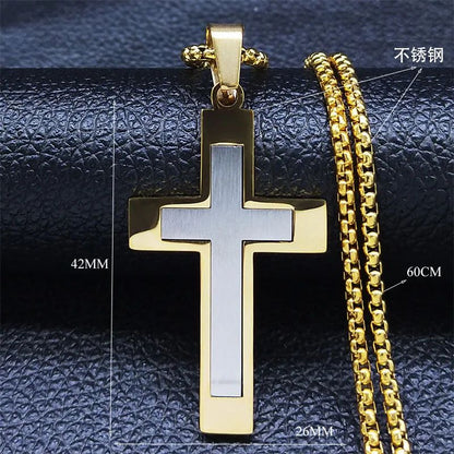 FaithGuard Stainless Steel Cross Pendant Necklace – Unisex Christian Cross Necklace with 60cm Chain