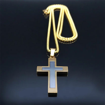 FaithGuard Stainless Steel Cross Pendant Necklace – Unisex Christian Cross Necklace with 60cm Chain