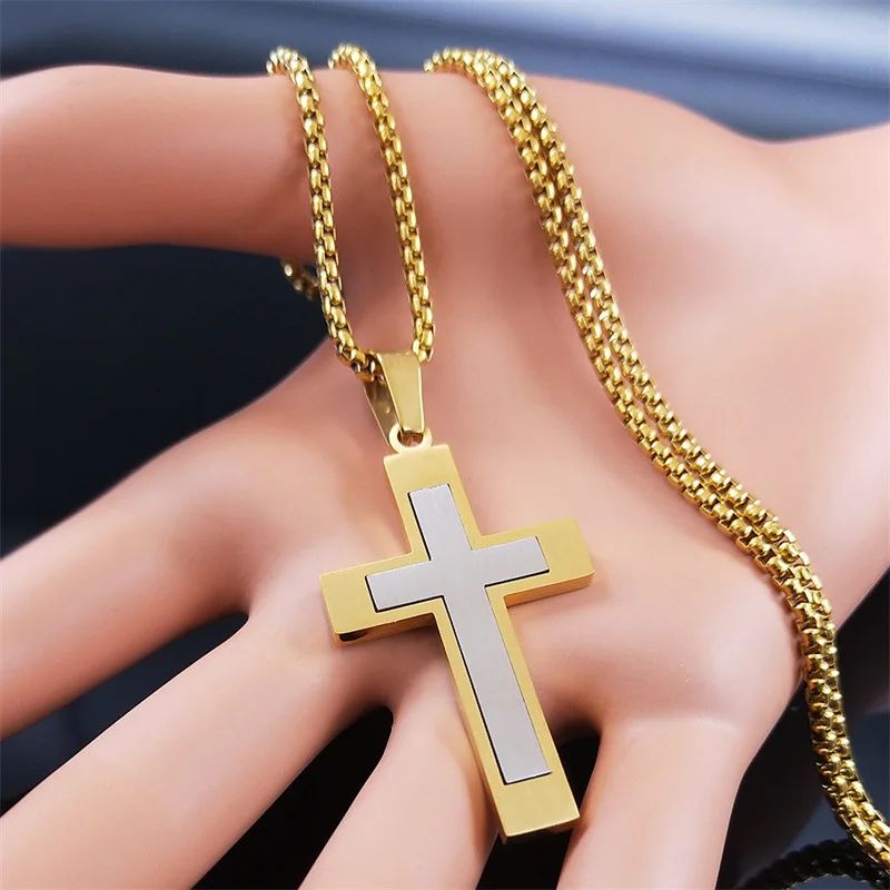 FaithGuard Stainless Steel Cross Pendant Necklace – Unisex Christian Cross Necklace with 60cm Chain