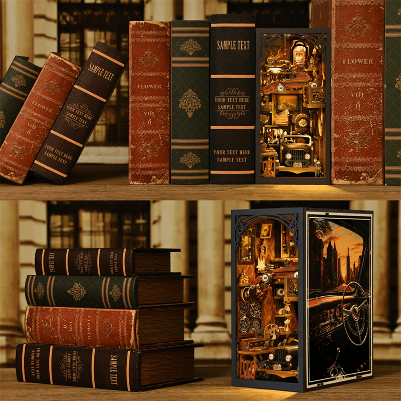 DIY Book Nook Kit Classic Car Wooden Puzzle Bookshelf Insert Decor