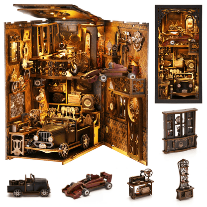 DIY Book Nook Kit Classic Car Wooden Puzzle Bookshelf Insert Decor