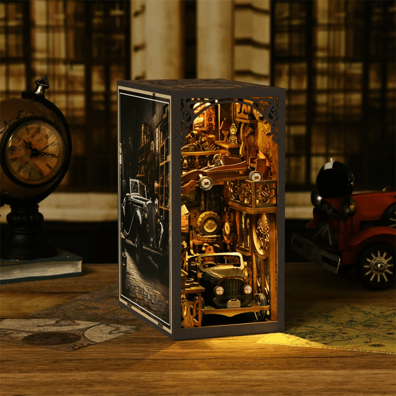 DIY Book Nook Kit Classic Car Wooden Puzzle Bookshelf Insert Decor