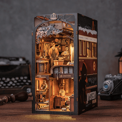 DIY Book Nook Kit Detective Train Mystery Wooden Puzzle Bookshelf Insert