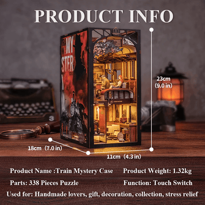 DIY Book Nook Kit Detective Train Mystery Wooden Puzzle Bookshelf Insert