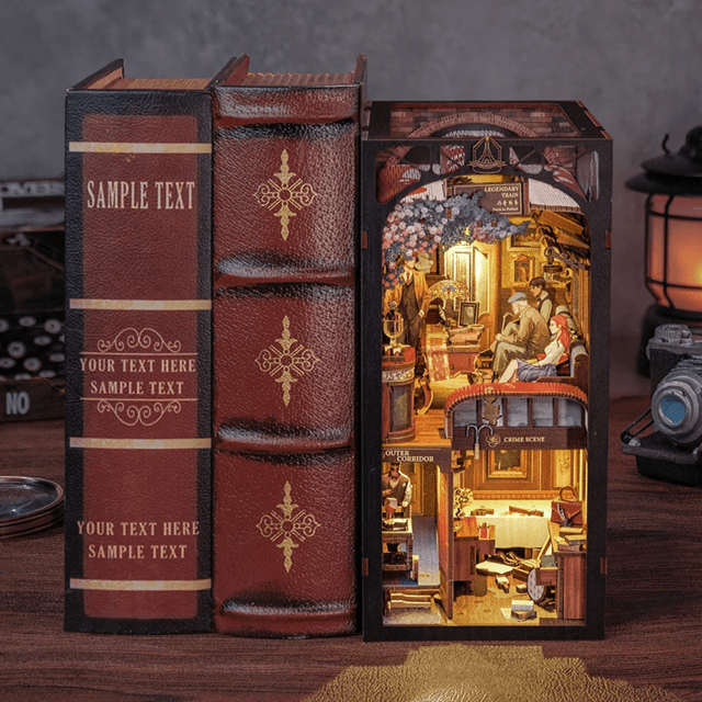 DIY Book Nook Kit Detective Train Mystery Wooden Puzzle Bookshelf Insert