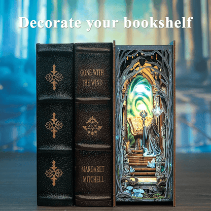 DIY Book Nook Kit Gate of Wonderland Miniature Dollhouse Bookshelf Insert with LED Light