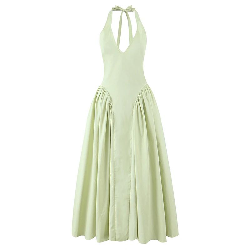 Elegant Backless Halter A Line Midi Summer Dress for Women