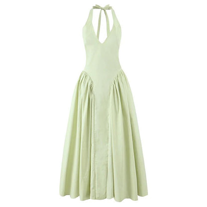 Elegant Backless Halter A Line Midi Summer Dress for Women