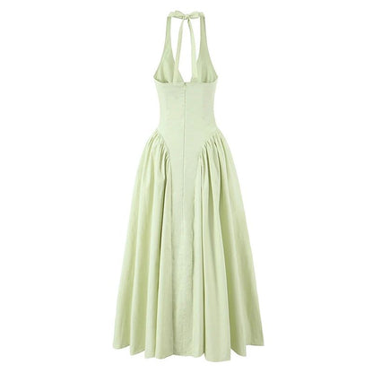 Elegant Backless Halter A Line Midi Summer Dress for Women
