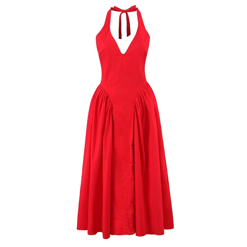 Elegant Backless Halter A Line Midi Summer Dress for Women