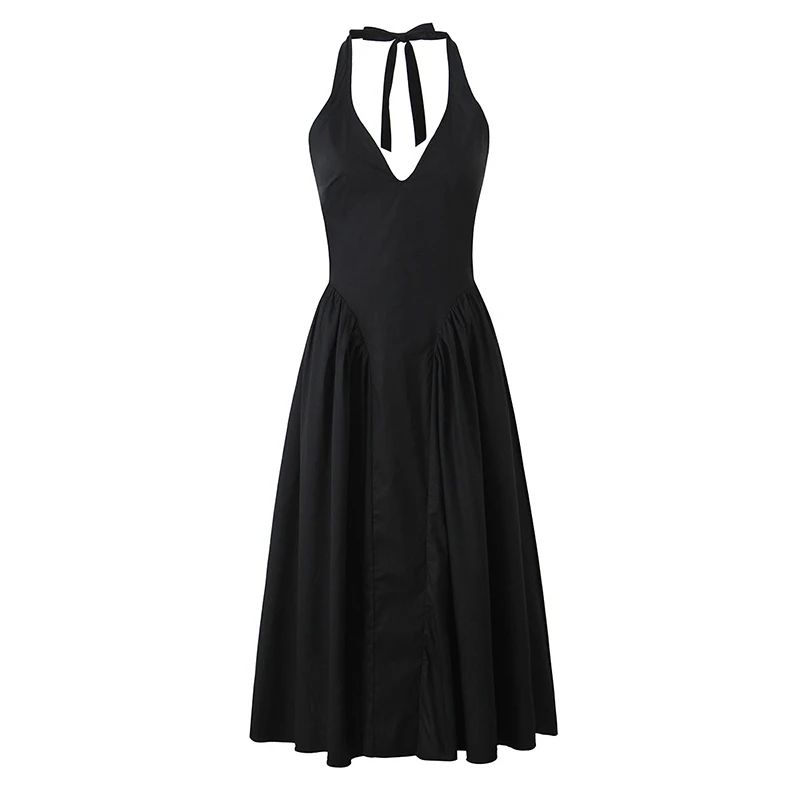 Elegant Backless Halter A Line Midi Summer Dress for Women