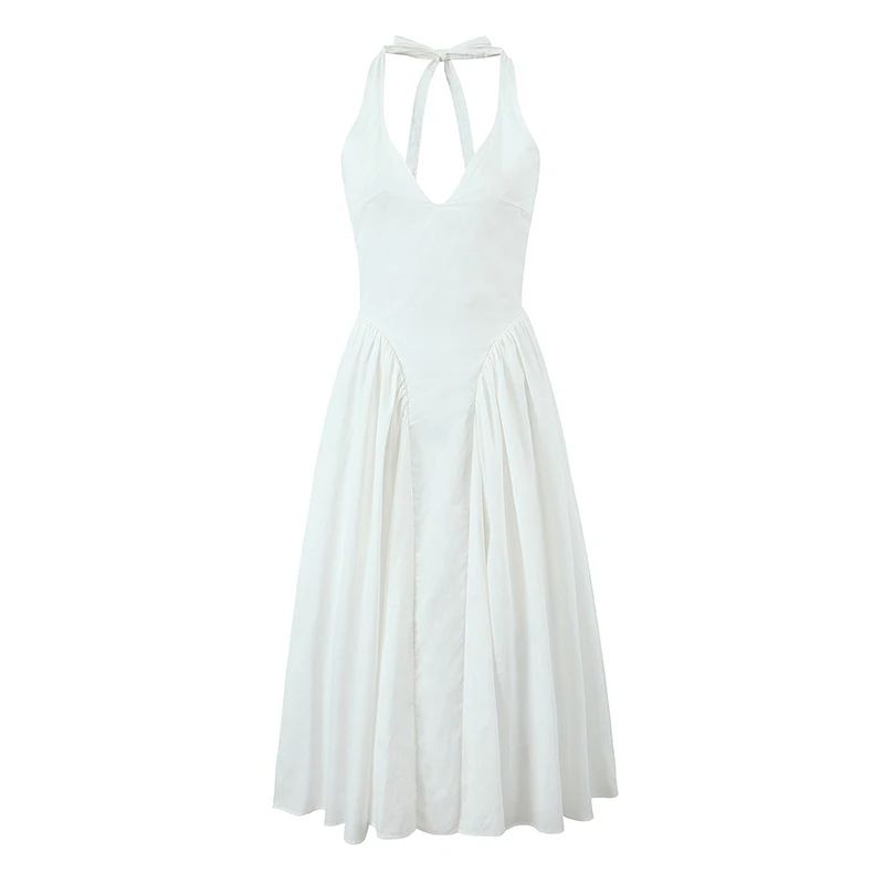 Elegant Backless Halter A Line Midi Summer Dress for Women