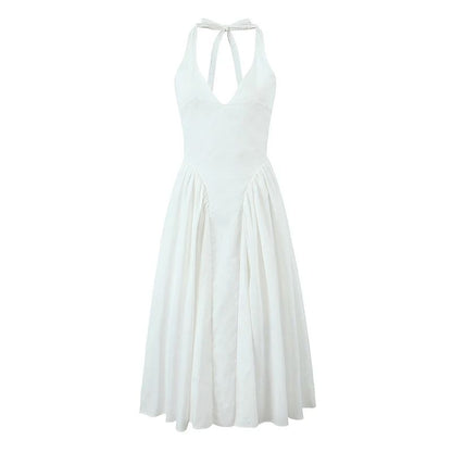 Elegant Backless Halter A Line Midi Summer Dress for Women