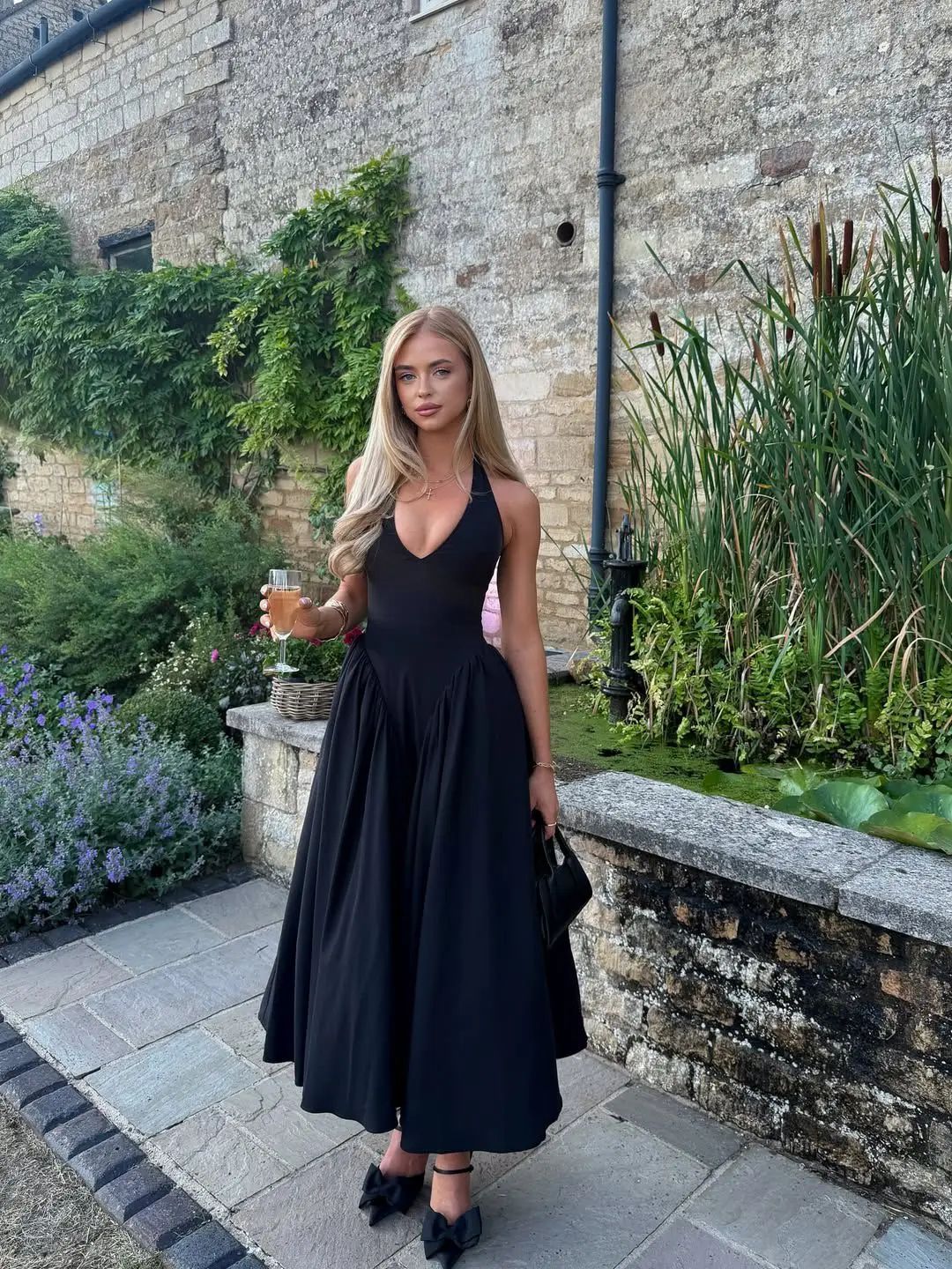 Elegant Backless Halter A Line Midi Summer Dress for Women