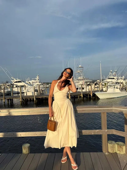 Elegant Backless Halter A Line Midi Summer Dress for Women