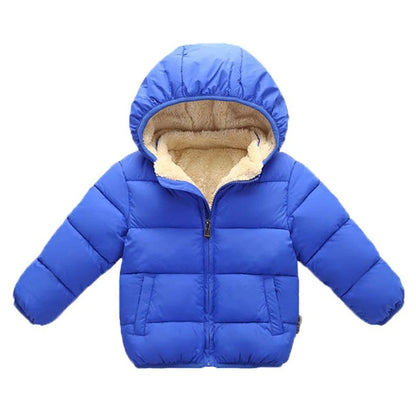Kids Plush Fur Hooded Winter Jacket – Thick Warm Cotton-Padded Coat for Boys & Girls (3–6Y)