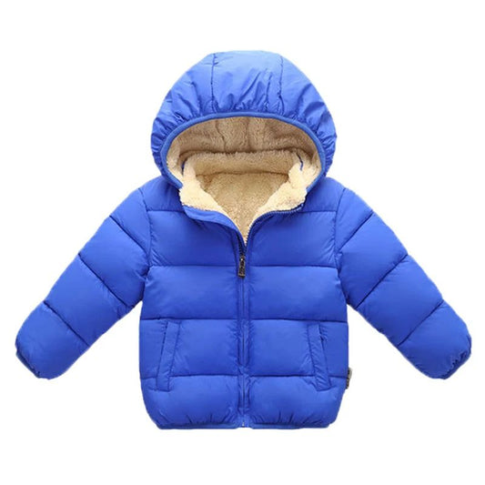 Kids Plush Fur Hooded Winter Jacket – Thick Warm Cotton-Padded Coat for Boys & Girls (3–6Y)