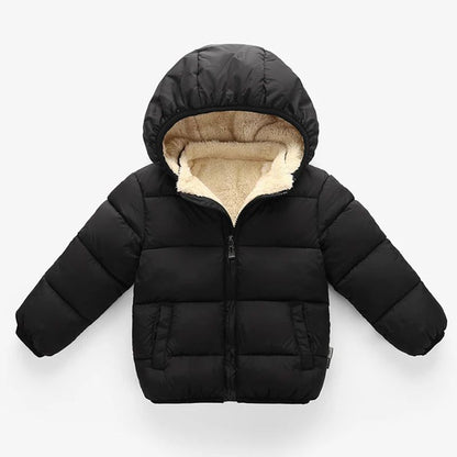 Kids Plush Fur Hooded Winter Jacket – Thick Warm Cotton-Padded Coat for Boys & Girls (3–6Y)