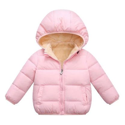 Kids Plush Fur Hooded Winter Jacket – Thick Warm Cotton-Padded Coat for Boys & Girls (3–6Y)