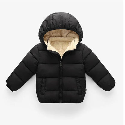 Kids Plush Fur Hooded Winter Jacket – Thick Warm Cotton-Padded Coat for Boys & Girls (3–6Y)