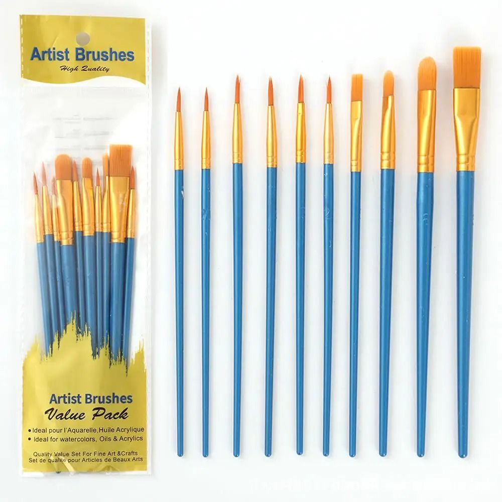 10 Piece Paint Brush Set Nylon Hair Artist Painting Brushes for Watercolor Acrylic Oil