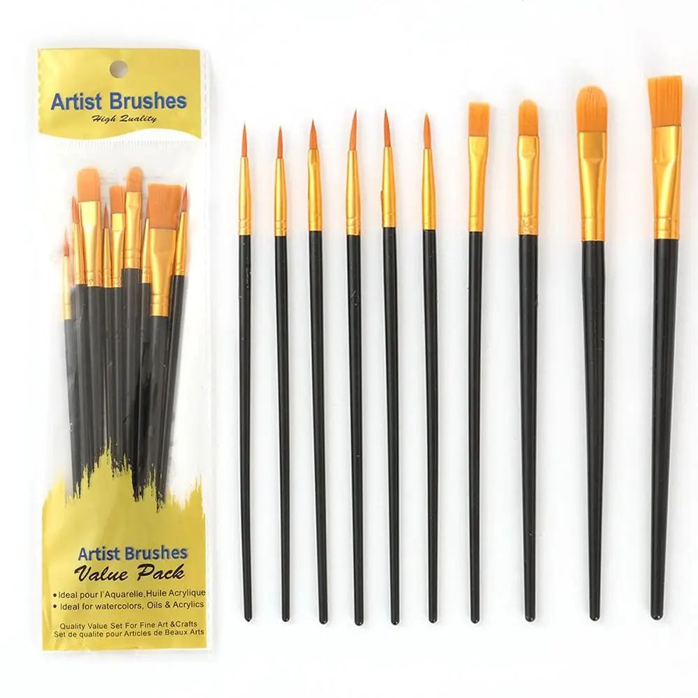 10 Piece Paint Brush Set Nylon Hair Artist Painting Brushes for Watercolor Acrylic Oil