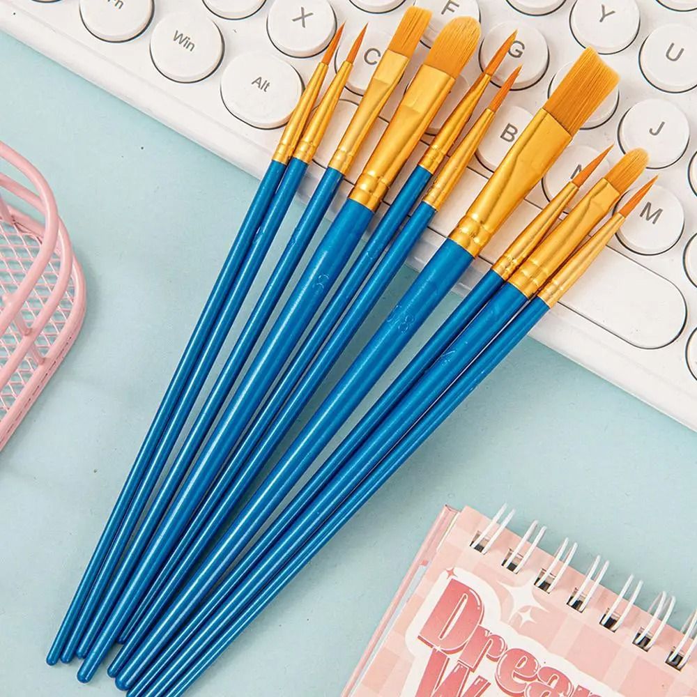 10 Piece Paint Brush Set Nylon Hair Artist Painting Brushes for Watercolor Acrylic Oil