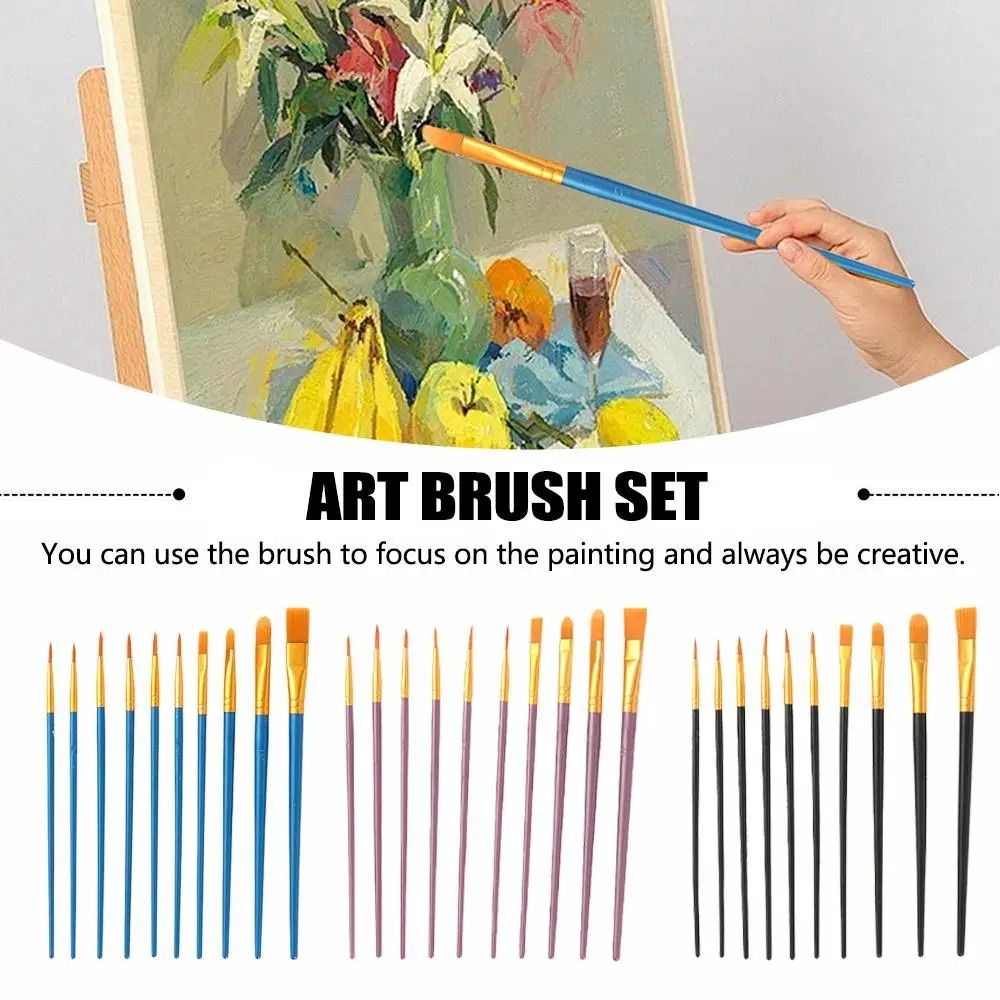 10 Piece Paint Brush Set Nylon Hair Artist Painting Brushes for Watercolor Acrylic Oil