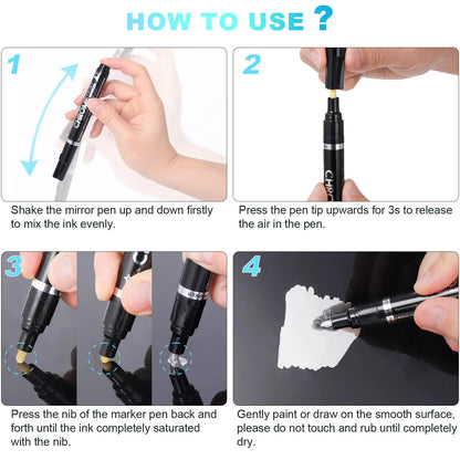 Reflective Chrome Marker Pens, Metallic Paint for DIY Car Styling, Crafts & Custom Designs