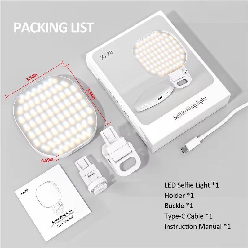 Rechargeable Selfie Light Clip On LED Phone Fill Light for TikTok Live Streaming and Video Conferencing