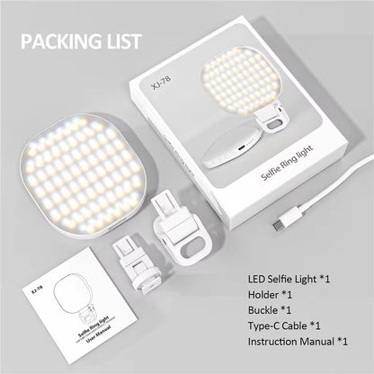 Rechargeable Selfie Light Clip On LED Phone Fill Light for TikTok Live Streaming and Video Conferencing