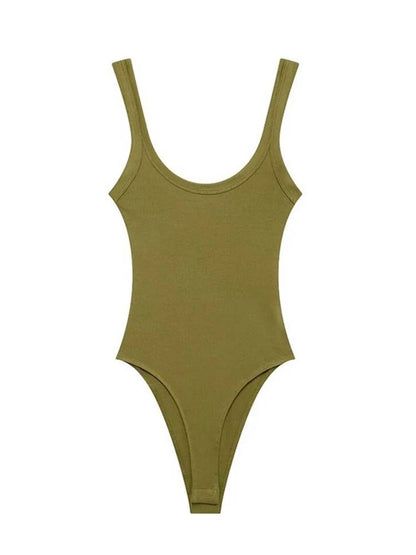 Womens Ribbed O Neck Bodysuit Stretch Snap Button Bodysuit Slim Fit Fashion Top