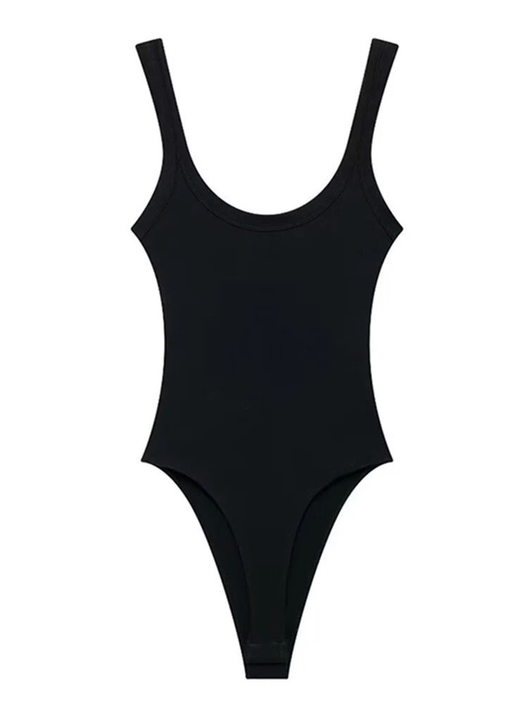 Womens Ribbed O Neck Bodysuit Stretch Snap Button Bodysuit Slim Fit Fashion Top