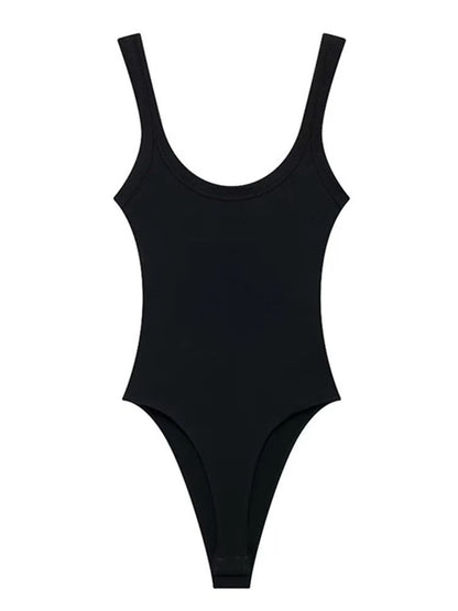 Womens Ribbed O Neck Bodysuit Stretch Snap Button Bodysuit Slim Fit Fashion Top