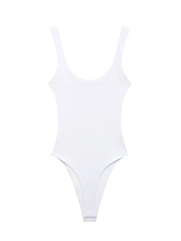 Womens Ribbed O Neck Bodysuit Stretch Snap Button Bodysuit Slim Fit Fashion Top