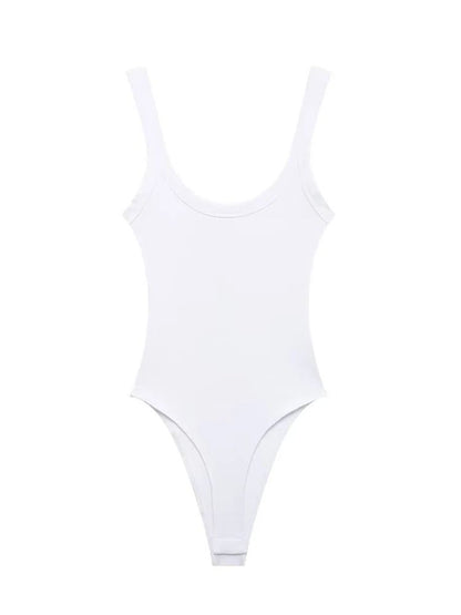 Womens Ribbed O Neck Bodysuit Stretch Snap Button Bodysuit Slim Fit Fashion Top