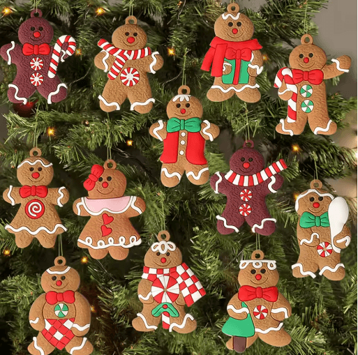 12-Piece Gingerbread Man Christmas Ornaments Cute Tree Hanging Decorations