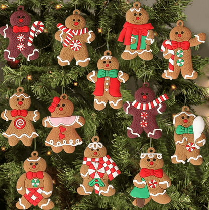 12-Piece Gingerbread Man Christmas Ornaments Cute Tree Hanging Decorations