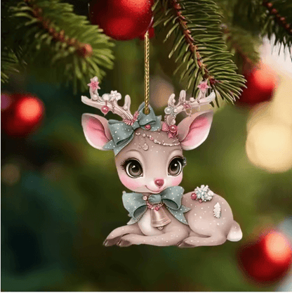 Cute Reindeer Christmas Ornament Acrylic Cartoon Elk Tree Decoration