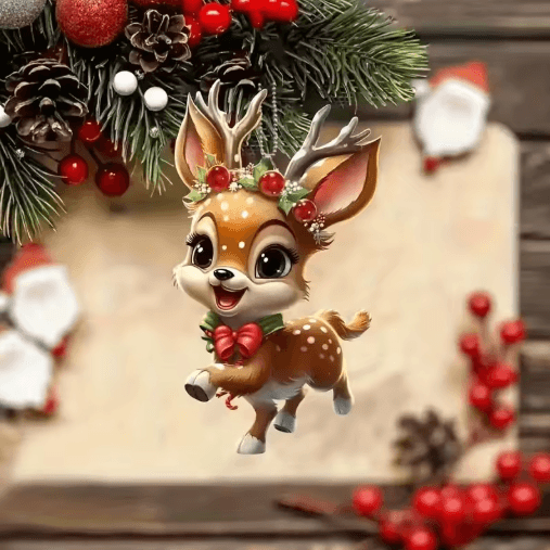 Cute Reindeer Christmas Ornament Acrylic Cartoon Elk Tree Decoration