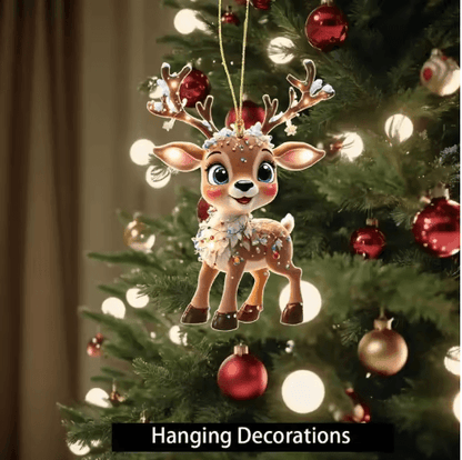 Cute Reindeer Christmas Ornament Acrylic Cartoon Elk Tree Decoration